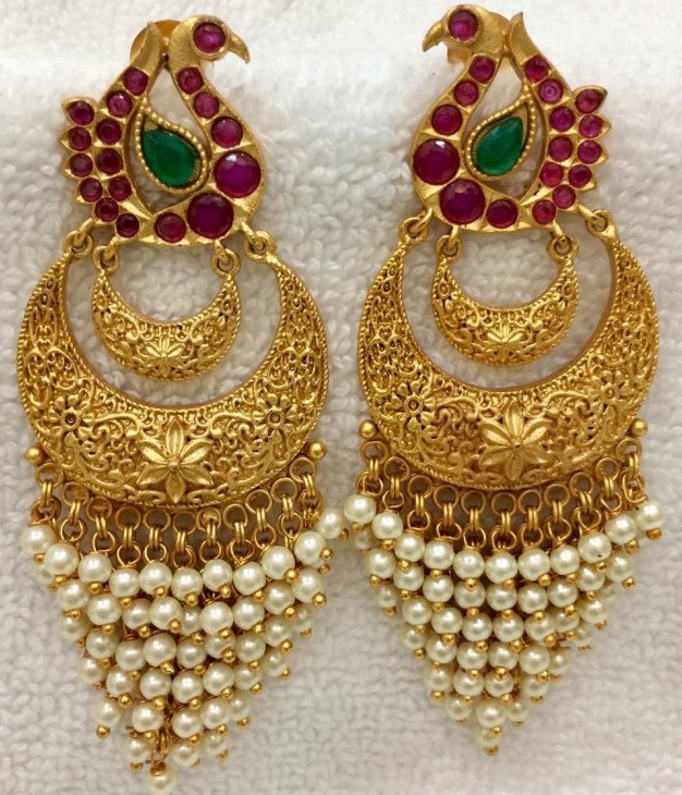 Latest Antiq Gold Chandbali earrings images - Dhanalakshmi Jewellers