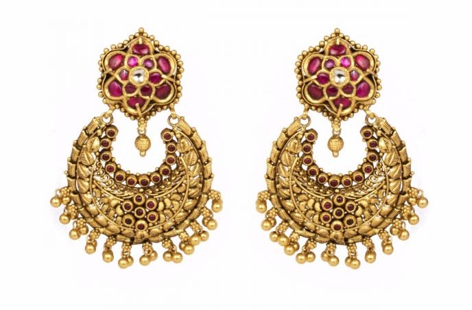 Latest Antiq Gold Chandbali earrings images - Dhanalakshmi Jewellers