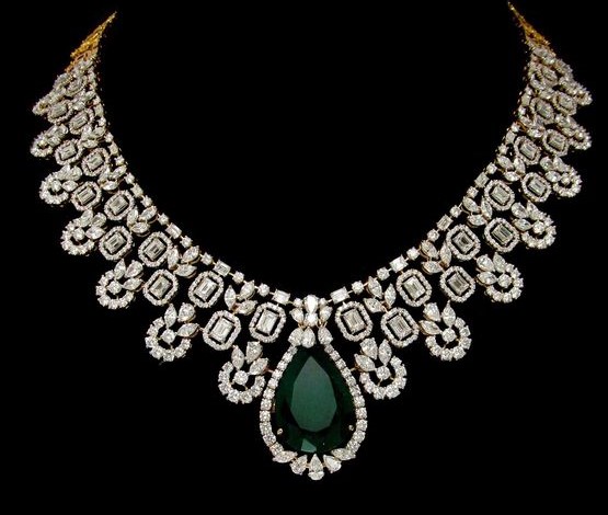 Emerald Diamond Necklace Designs - Dhanalakshmi Jewellers