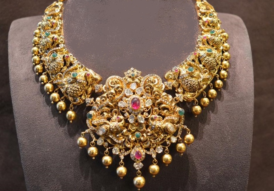 Traditional Antique Gold Peacock Necklace Designs