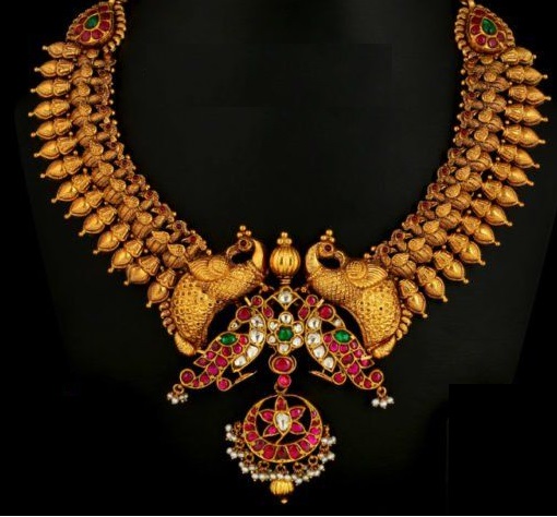 Traditional Antique Gold Peacock Necklace Designs