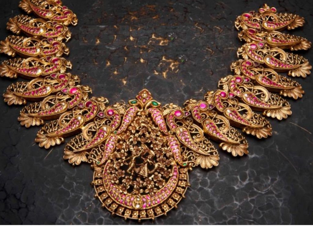 Traditional Antique Gold Peacock Necklace Designs