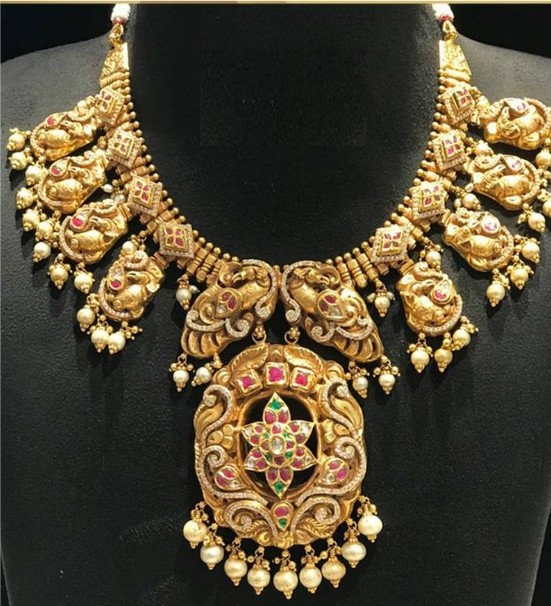 Traditional Antique Gold Peacock Necklace Designs