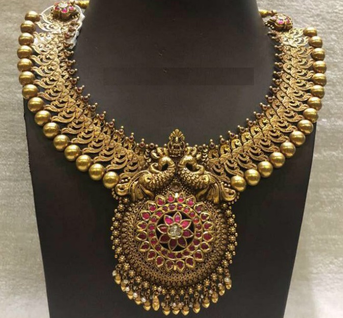 Traditional Antique Gold Peacock Necklace Designs