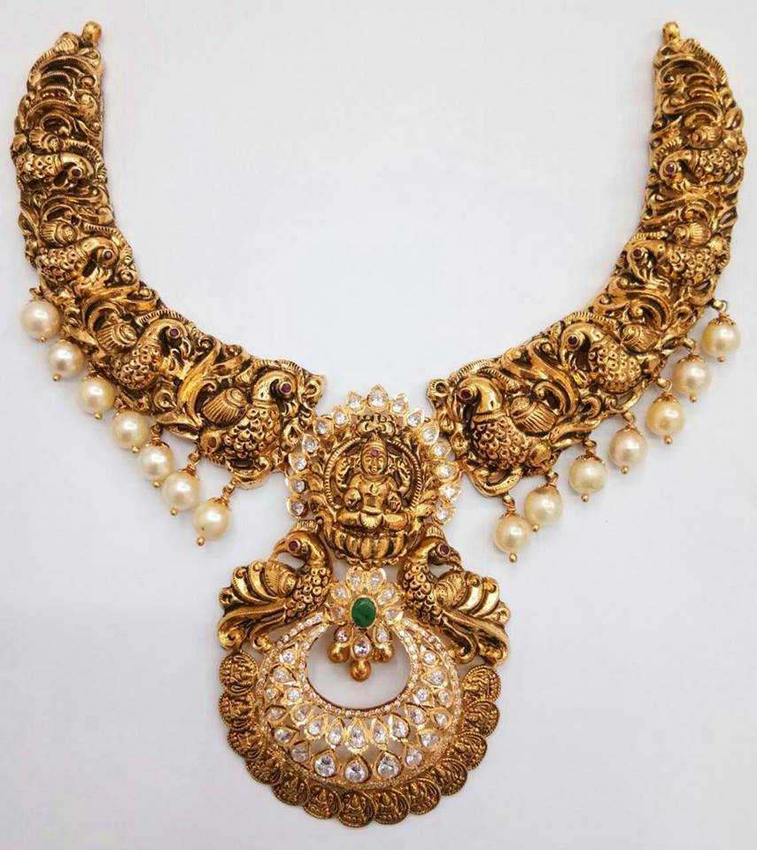 Traditional Antique Gold Peacock Necklace Designs