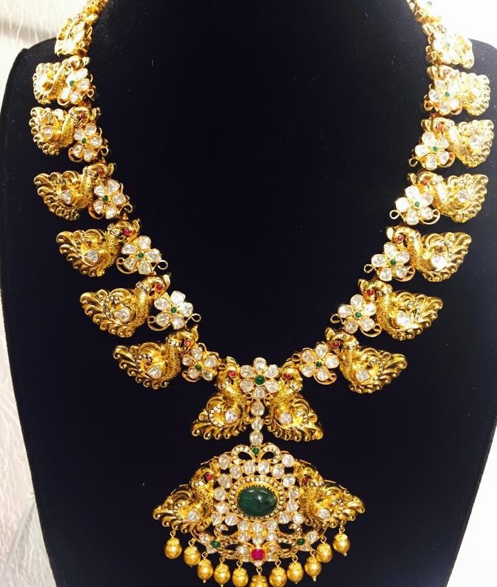 Traditional Antique Gold Peacock Necklace Designs