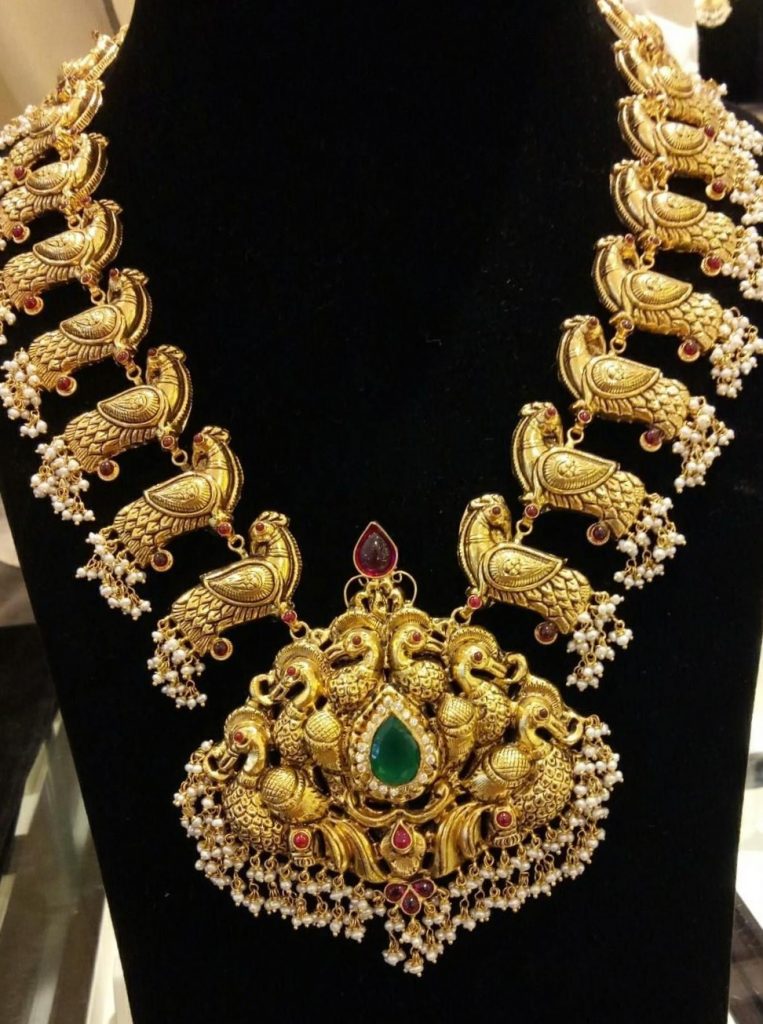 Traditional Antique Gold Peacock Necklace Designs