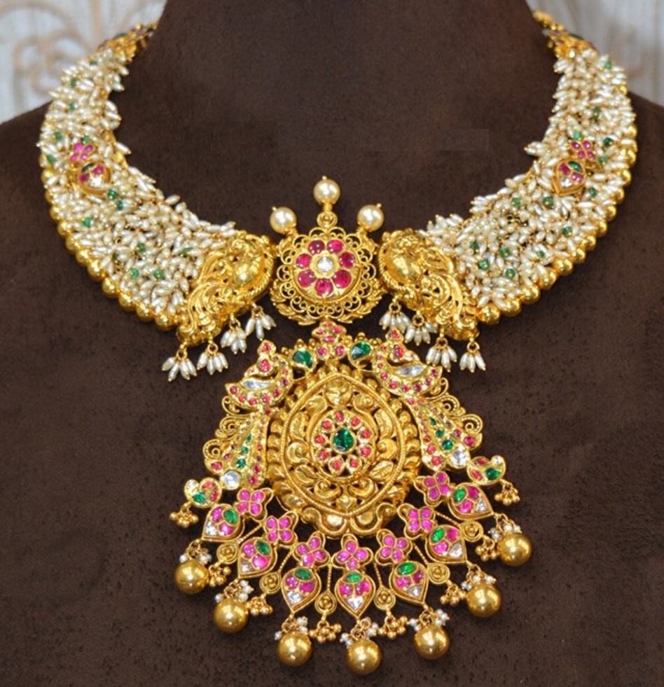 Traditional Antique Gold Peacock Necklace Designs