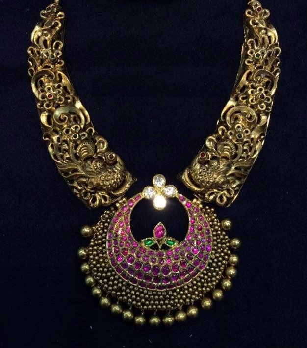 Traditional Antique Gold Peacock Necklace Designs