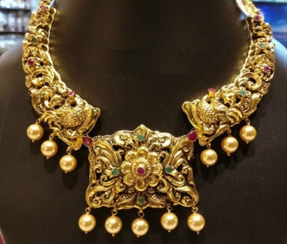 Traditional Antique Gold Peacock Necklace Designs