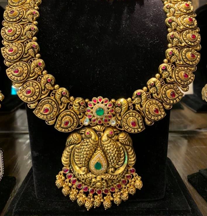 Traditional Antique Gold Peacock Necklace Designs