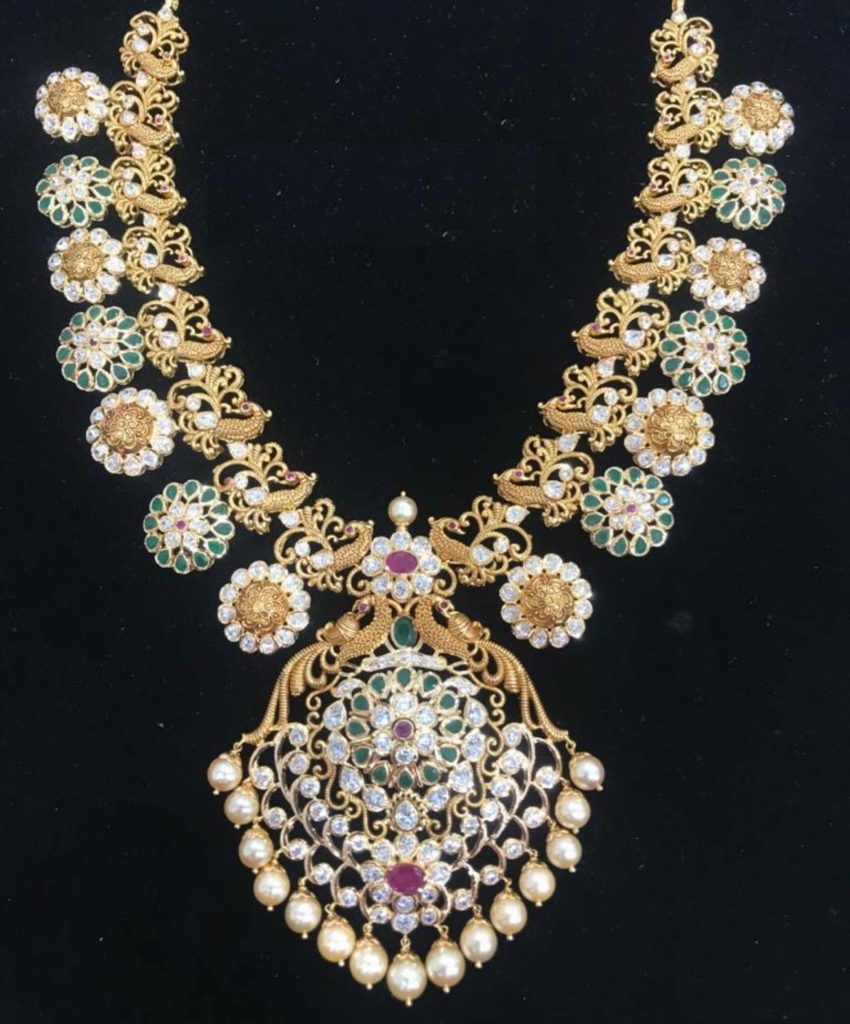 Traditional Antique Gold Peacock Necklace Designs