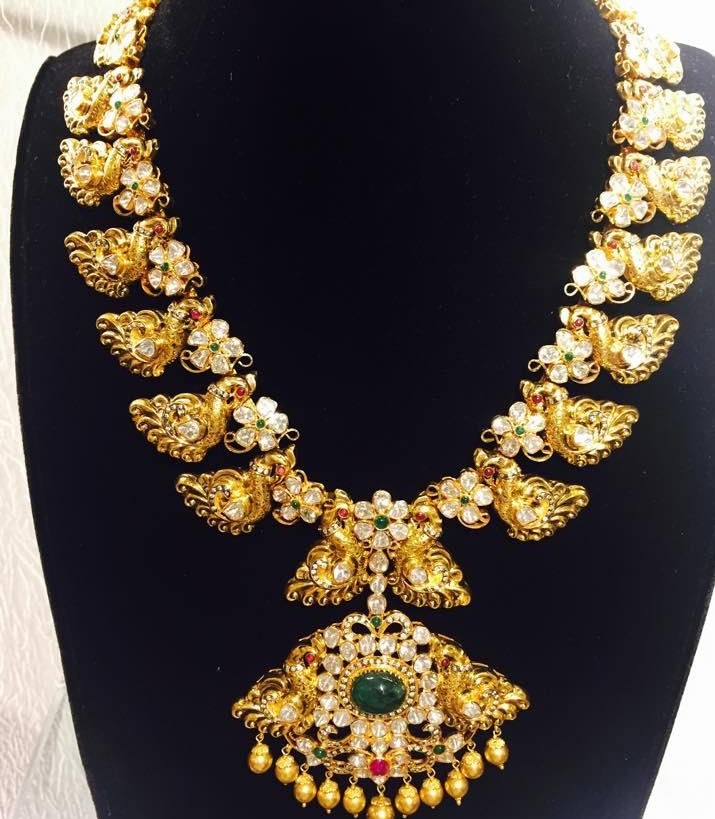 Traditional Antique Gold Peacock Necklace Designs