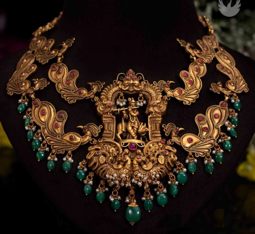 Traditional Antique Gold Peacock Necklace Designs