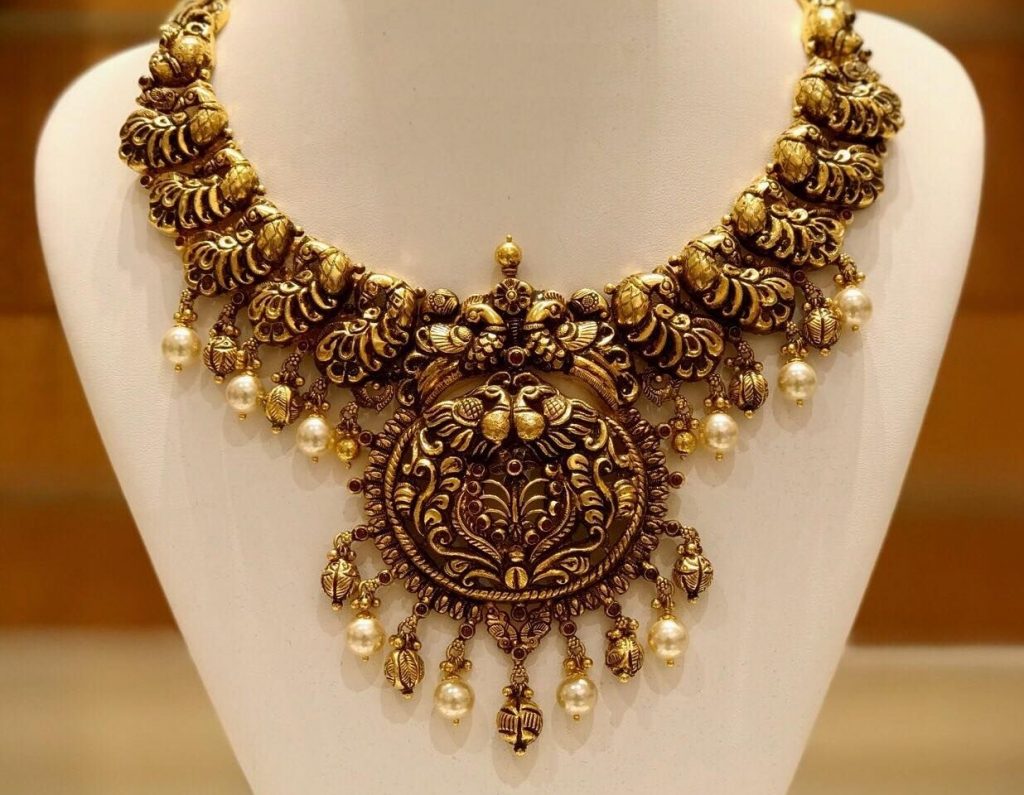 Traditional Antique Gold Peacock Necklace Designs