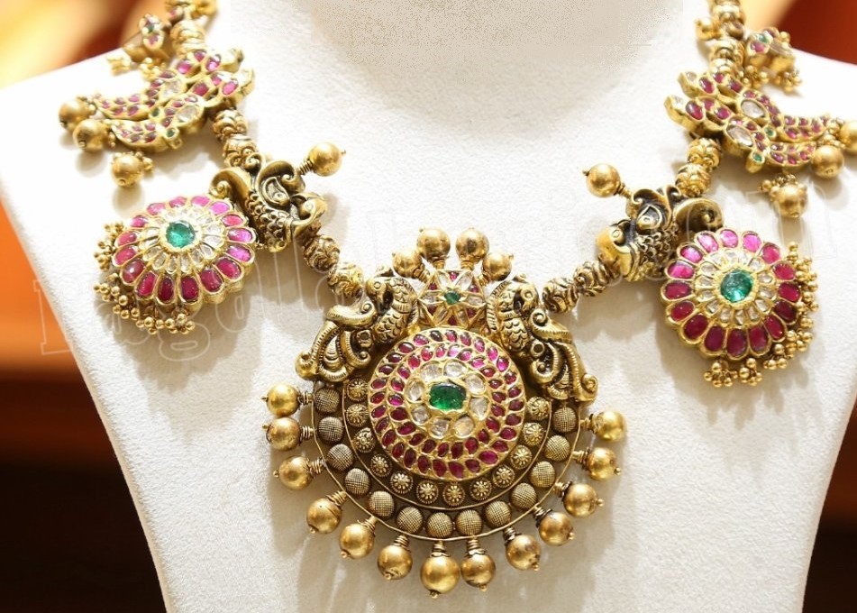 Traditional Antique Gold Peacock Necklace Designs