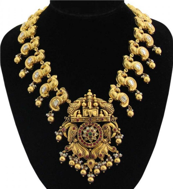 Traditional Antique Gold Peacock Necklace Designs