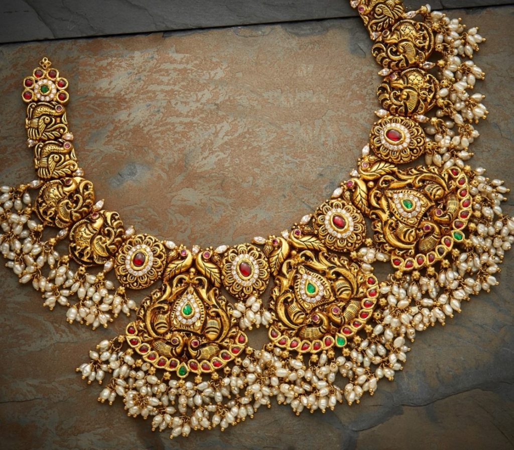 Traditional Antique Gold Peacock Necklace Designs