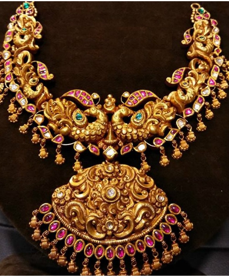 Traditional Antique Gold Peacock Necklace Designs