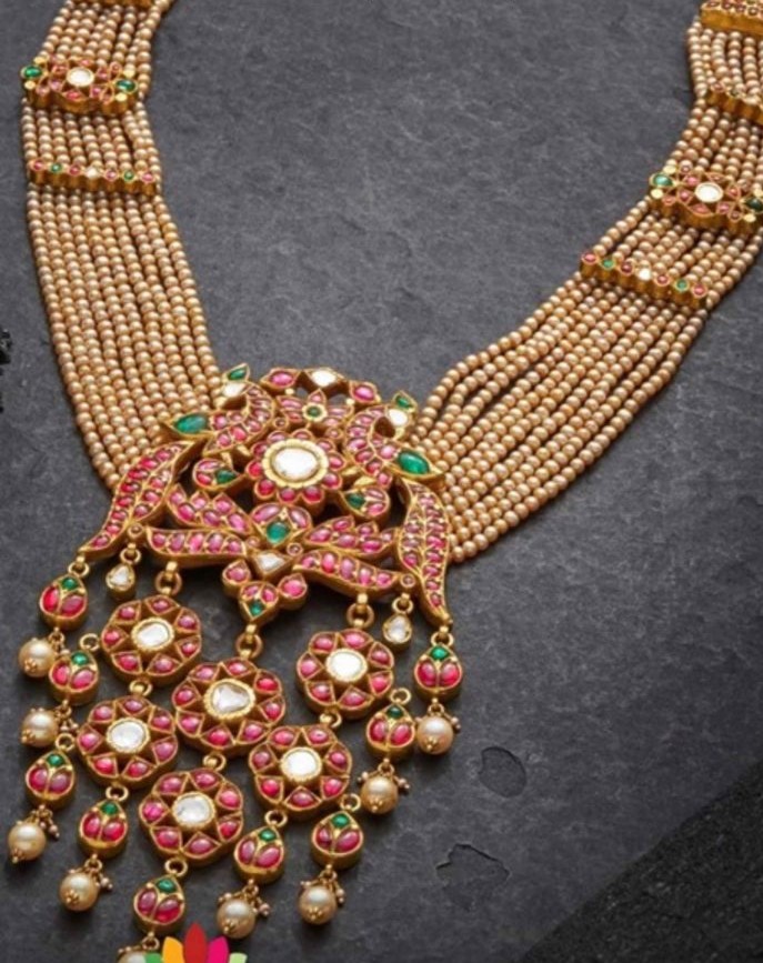 Gold Necklace Designs with Kundan pendants