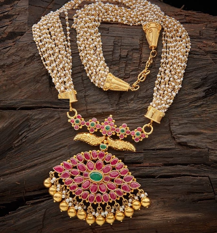 Gold Necklace Designs with Kundan pendants