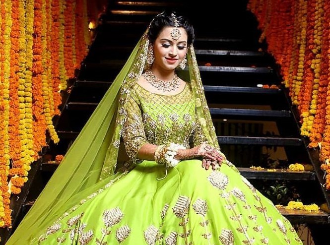 Lime Green Embroidered Lehenga Set Design by GOPI VAID at Pernia's Pop Up  Shop 2024