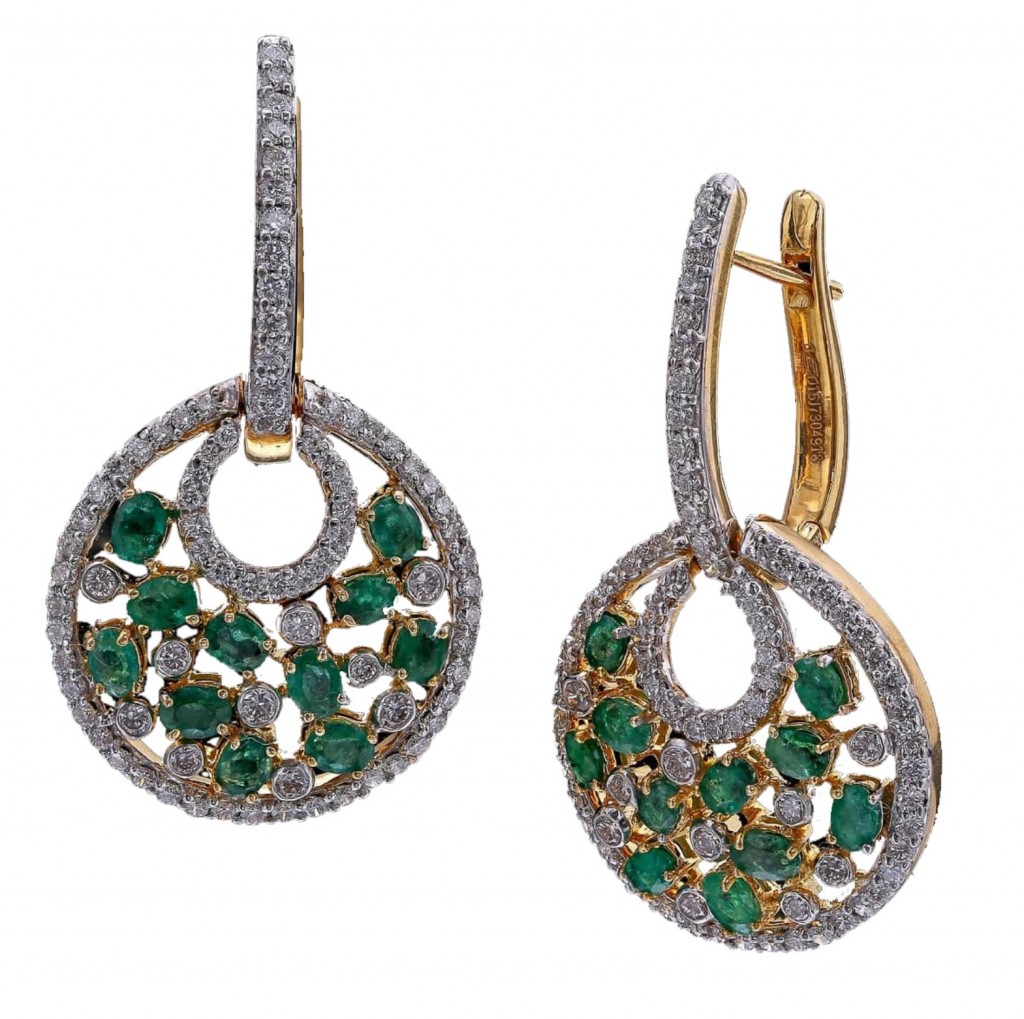 Emerald Gold Earrings | Dhanalakshmi Jewellers