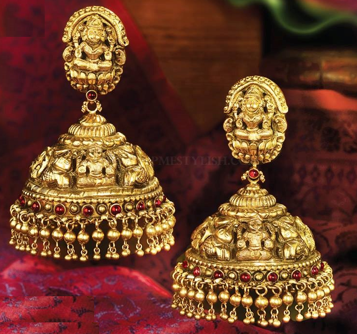 GOLDEN LAKSHMI TEMPLE EARRINGS  crystaljewelleryindia