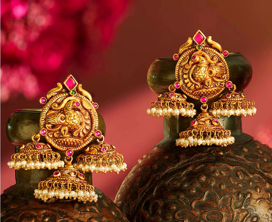 Antique Gold Earrings Designs | Dhanalakshmi Jewellers