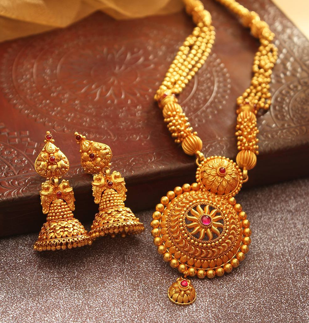 Buy Antique Gold Plated Lalita CZ Pendant Dori Necklace Earrings Set   Tarinika  Tarinika India
