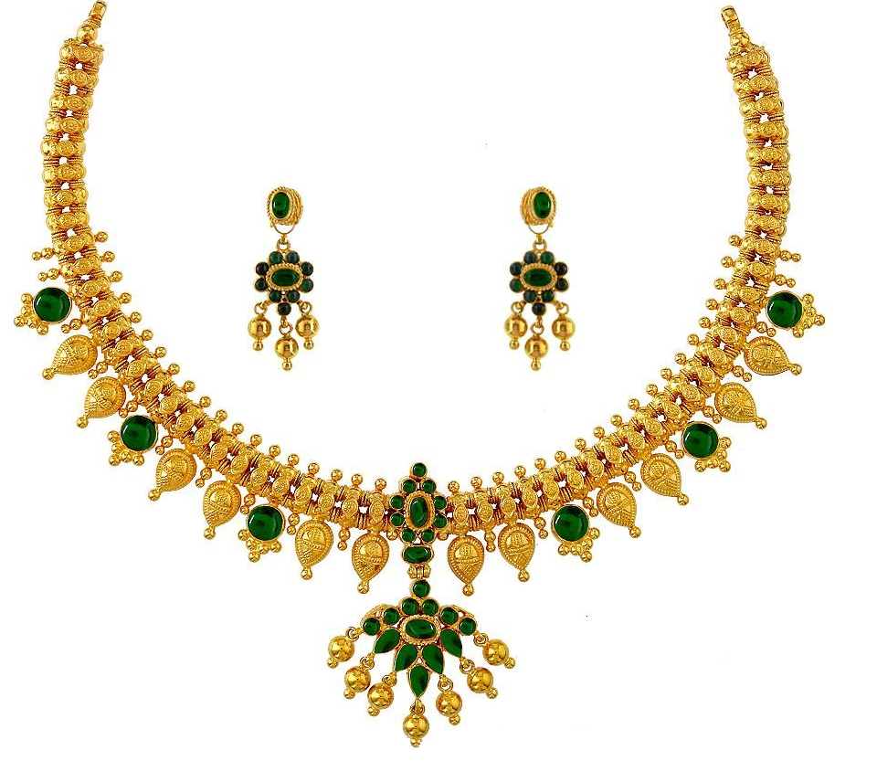 Gold Necklace Designs with Green Stones