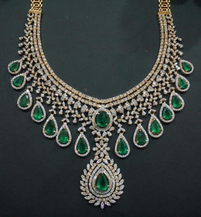 Gold Necklace Designs with Green Stones