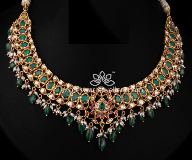 Gold Necklace Designs with Green Stones