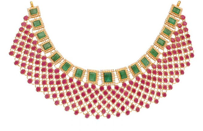 Gold Necklace Designs with Green Stones