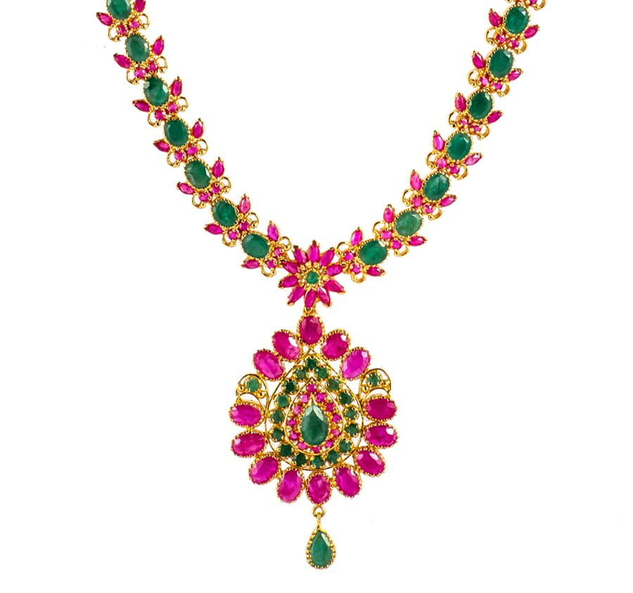 Gold Necklace Designs with Green Stones