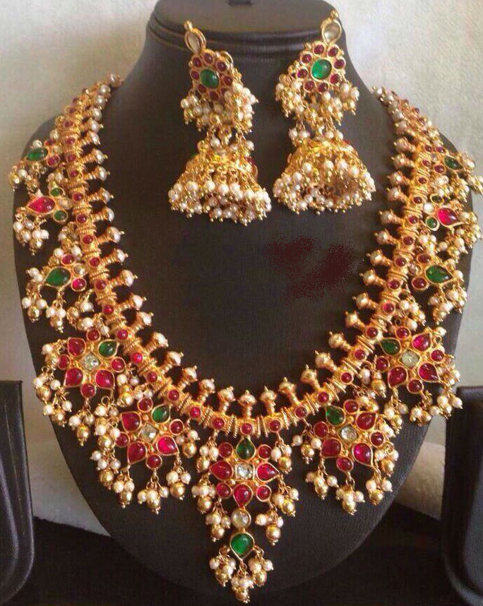 Gold Necklace Set with Jhumka Earring