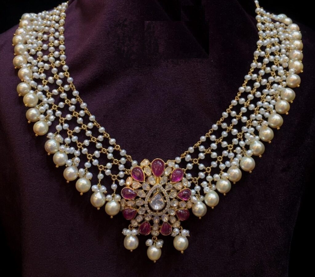 Pearl choker,Pure Silver jewelry Indian, diamond choker set,Sabyasachi –  Nihira