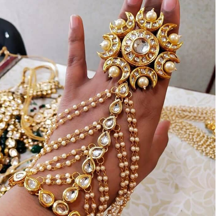 Details about   hath panja slave Gold chain Bridal Ring hand Bracelet wedding Jewelry pair India 