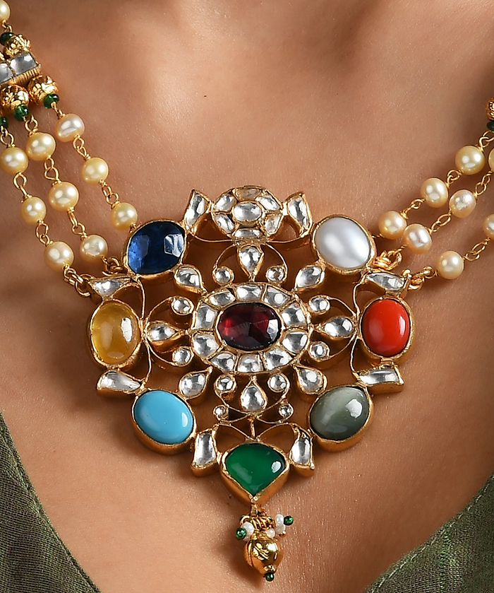 Navratna Necklace Designs Dhanalakshmi Jewellers