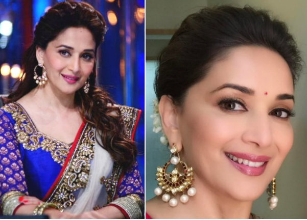 pearl chandbali earrings|Madhuri Dixit Nene