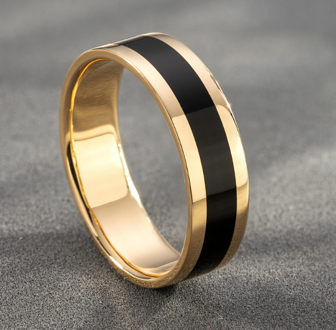 Beveled Band Ring in 18K Yellow Gold with Black Titanium, 6mm | David Yurman