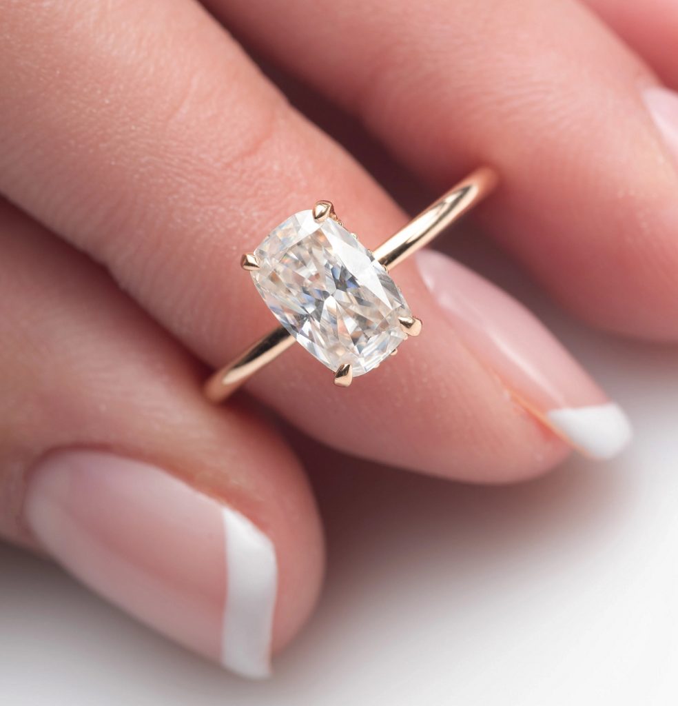 Elongated Cushion Cut Diamond Ring