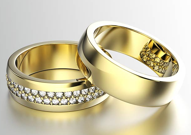 Amazon.com: Couple Ring Bridal Set His And Hers Women 10k Yellow Gold  Filled Square CZ Men Stainless Steel Band Wedding Ring Band Set : Clothing,  Shoes & Jewelry