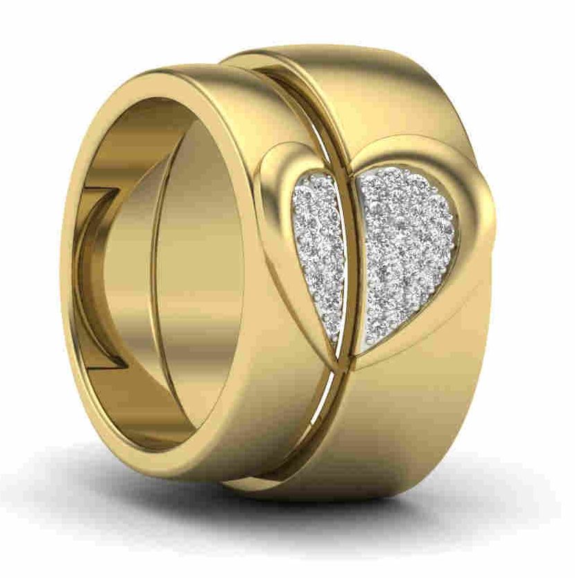 Premium PSD | Heart shaped golden couple rings 3d modeling psd file  realistic gold couple rings