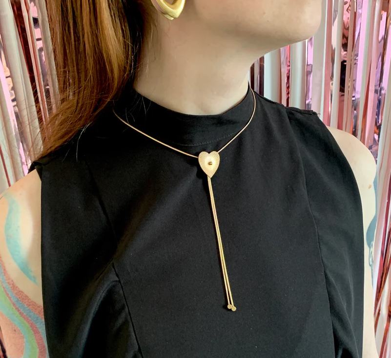 Bolo Tie Necklace Gold| shoestring necktie| Bola tie