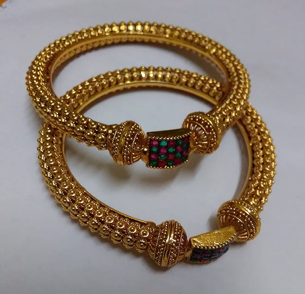 Buy Piah Shapely Traditional One Gram Gold Original Style Srew Operable Two  Board Hand Made Two Bangless For Woman Online at Best Prices in India -  JioMart.