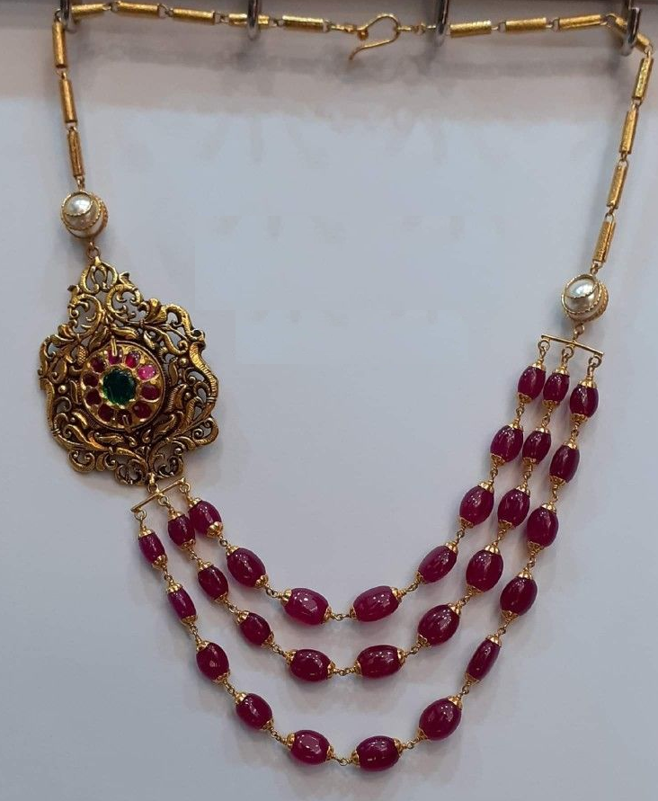Buy New Model Simple Light Weight Gold Beads Plain Long Haram with Necklace  Set Online