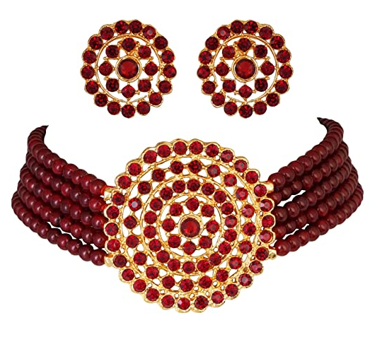 Traditional Ruby Beads Necklace Indian Designs