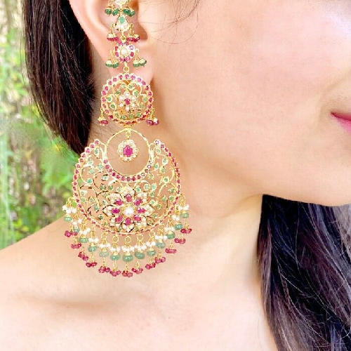 Jadau Chandbali Earrings | Polki Chandbali Designs